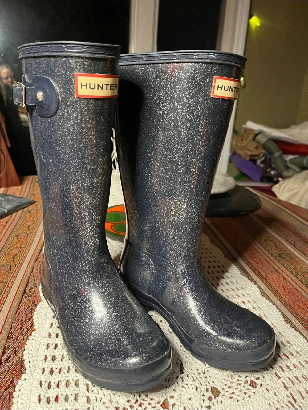 Hunter Blue Neptune  Glitter classicTall Rain Boots US 13 EU32
